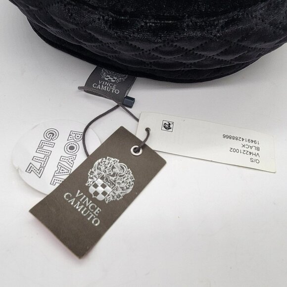 Vince Camuto Black Quilted Velvet Baker Boy Hat W/ Gold Chain Accent NWT - Picture 5 of 14